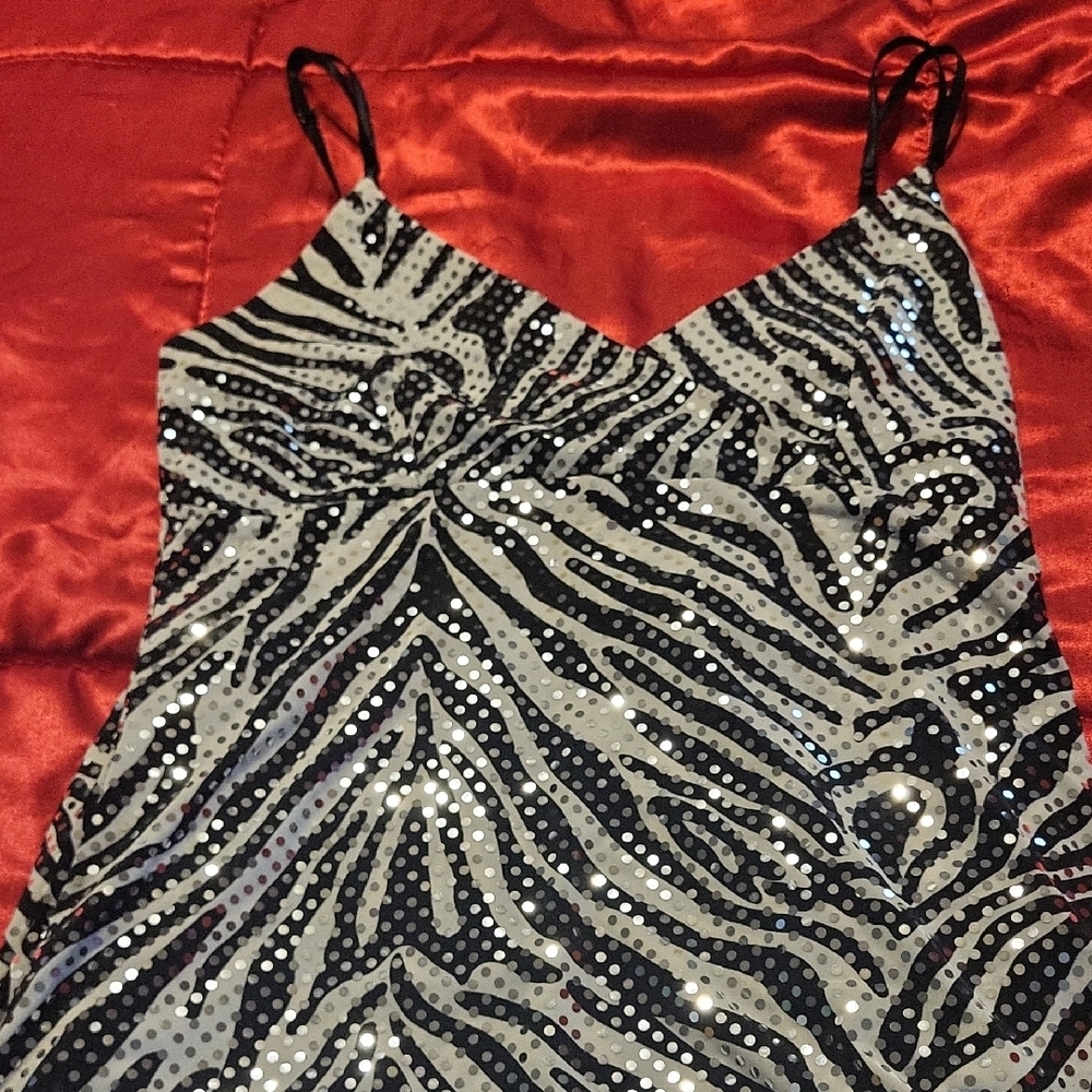 Zebra Print Sequin Midi Dress